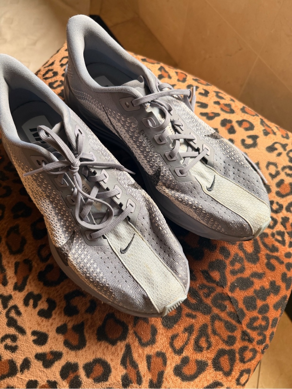 Nike Pegasus Light Gray and White Knit Running Shoes